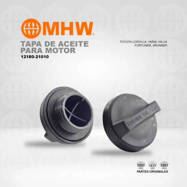 TAPA DE ACEITE PARA MOTOR TOYOTA COROLLA, YARIS, HILUX FORTUNER, 4RUNNER MHW