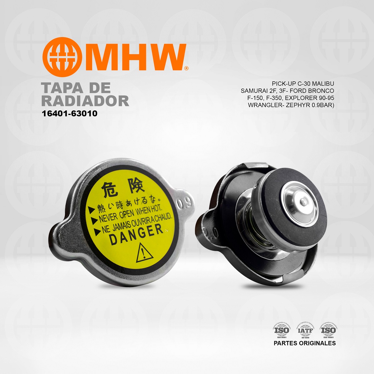 TAPA DE RADIADOR PICK-UP C-30 MALIBU SAMURAI 2F, 3F- FORD BRONCO, F-150, F-350, EXPLORER 90-95, WRANGLER- ZEPHYR 0.9BAR) MHW