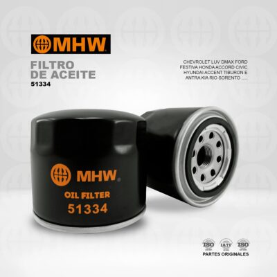 FILTRO DE ACEITE CHEVROLET LUV DMAX /FORD FESTIVA/ HONDA ACCORD CIVIC/HYUNDAI ACCENT/ TIBURON ELANTR KIA RIO SORENTO MHW