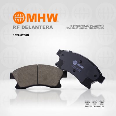 PASTILLA DE FRENO DELANTERA CHEVROLET CRUZE/ ORLANDO 11/13 (CAJA COLOR NARANJA / SEMI-METALICA) MHW