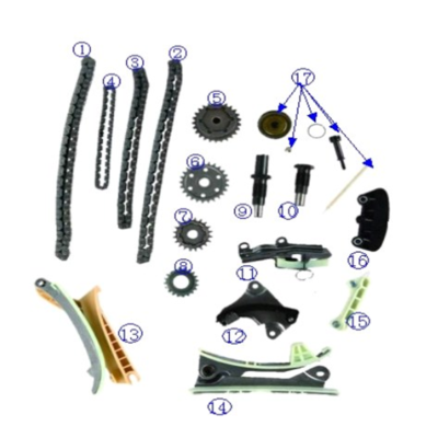KIT CADENA DE TIEMPO FORD EXPLORER 4.0 / SPORT TRAC 4.0 / MUSTANG 4.0 / RANGER 245 CID 4.0 4CADENAS 17 PZAS TVA
