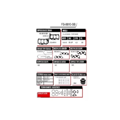 KIT DE EMPACADURA HILUX KAVAK/FORTUNER/4RUNNER MOTOR 1GR-FE 4.0L 6V 03-UP FRACO